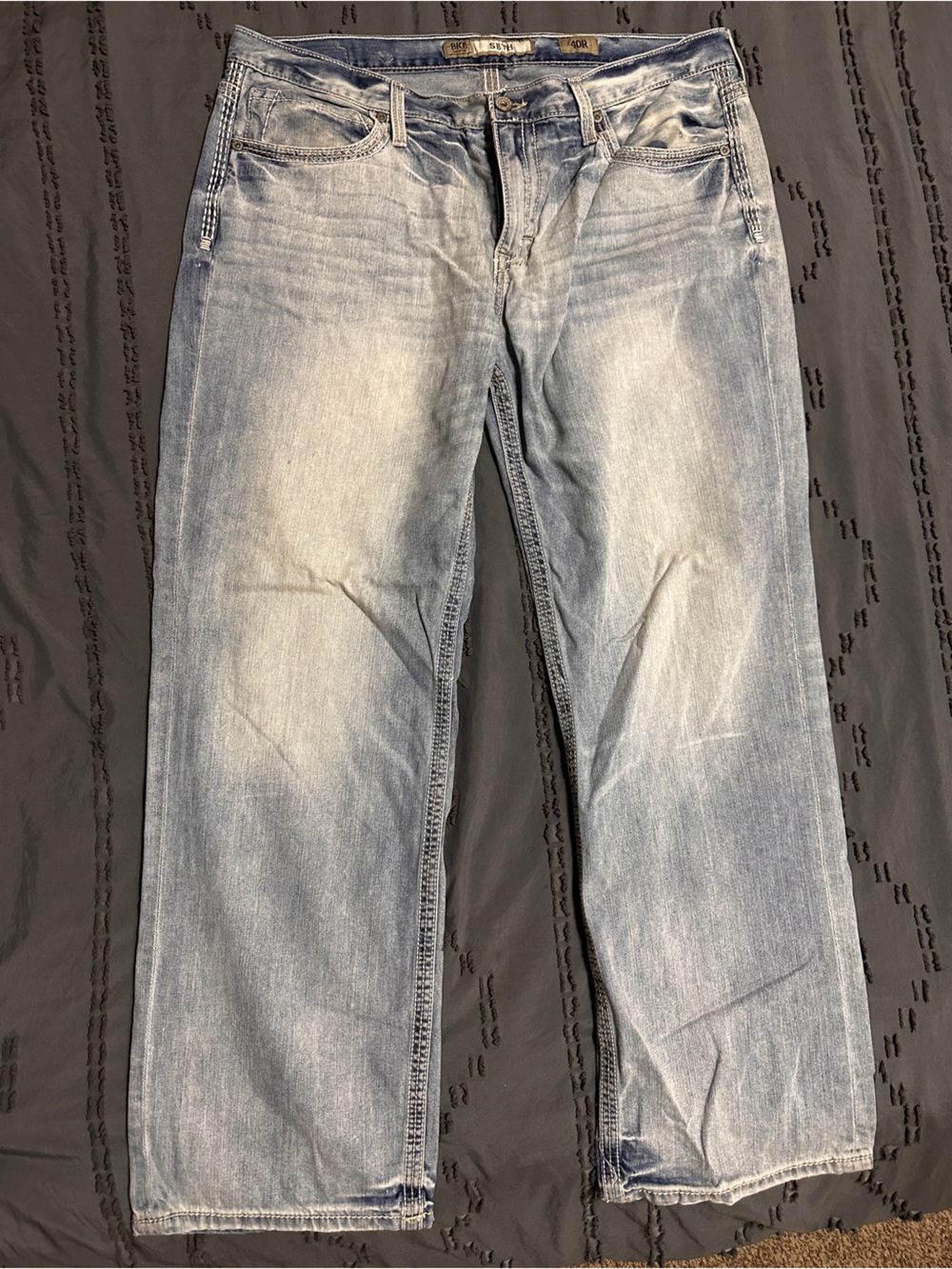 BKE Men's Faded Light Blue Straight Jeans